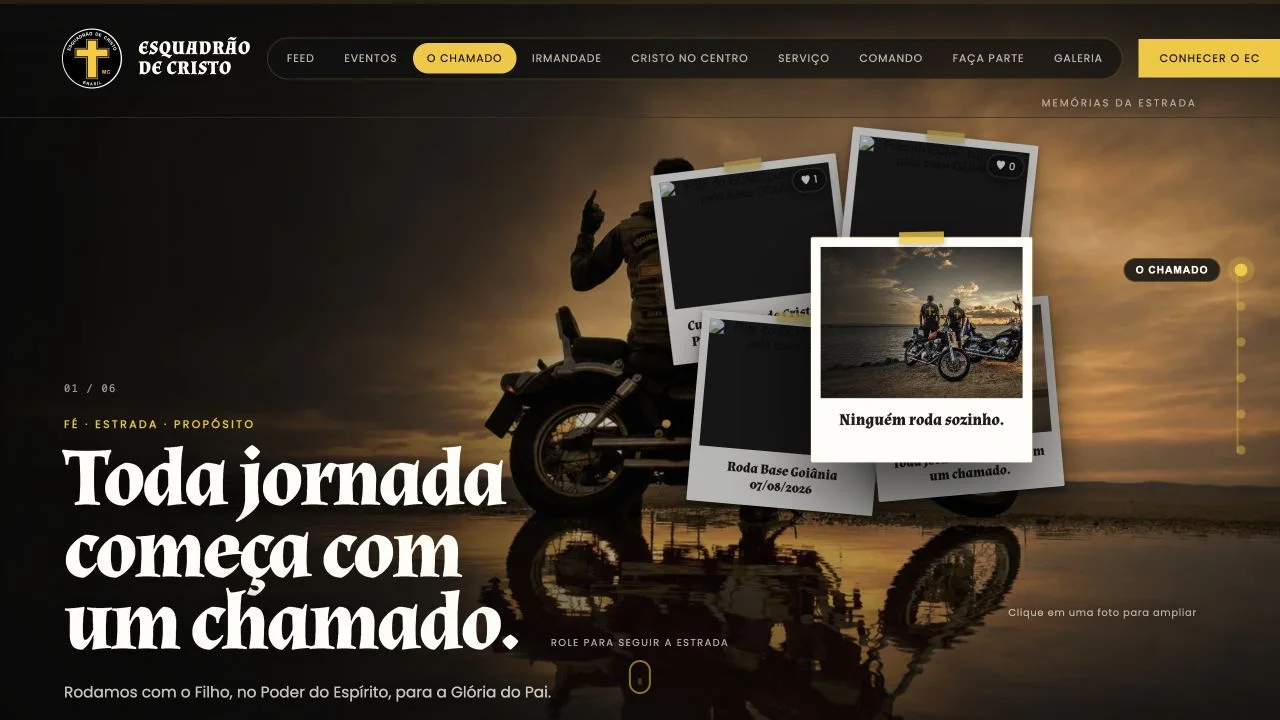 Site institucional real de motoclube com história, navegação e galeria